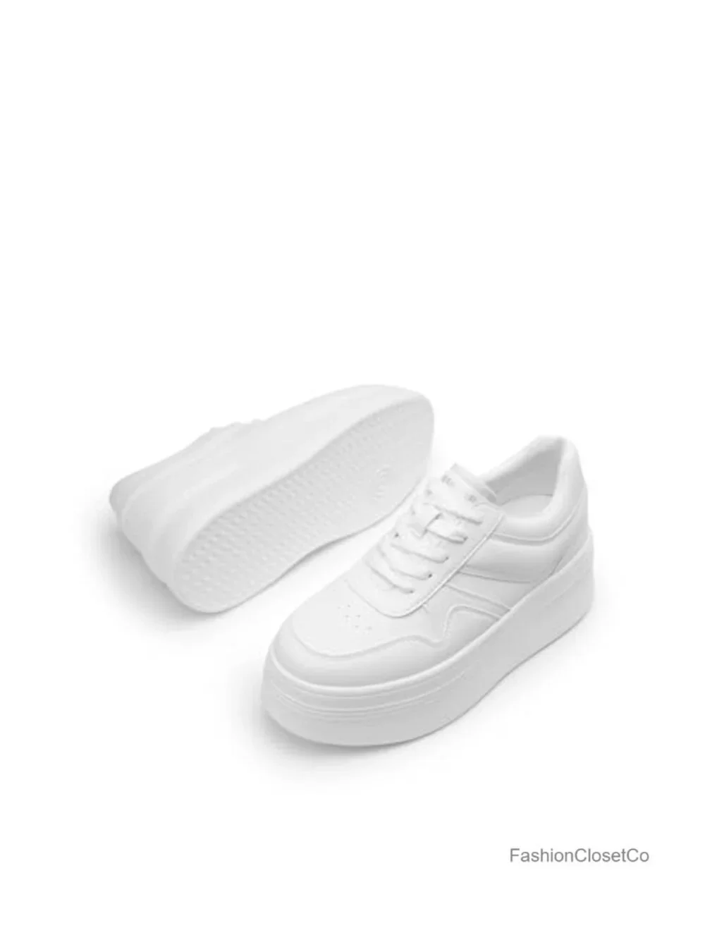 Women's Platform Fashion Sneakers - Faux Leather Lace-Up Chunky Heel Shoes
